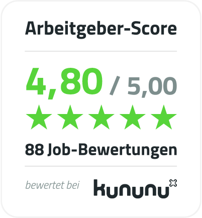 Kununu Arbeitergeber Score 4,80 von 5.0 bei 88 Job-Bewertungen