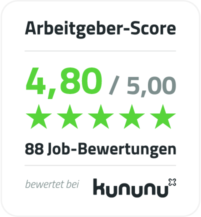 4,80 von 5 Arbeitgeber-Score auf kununu.com